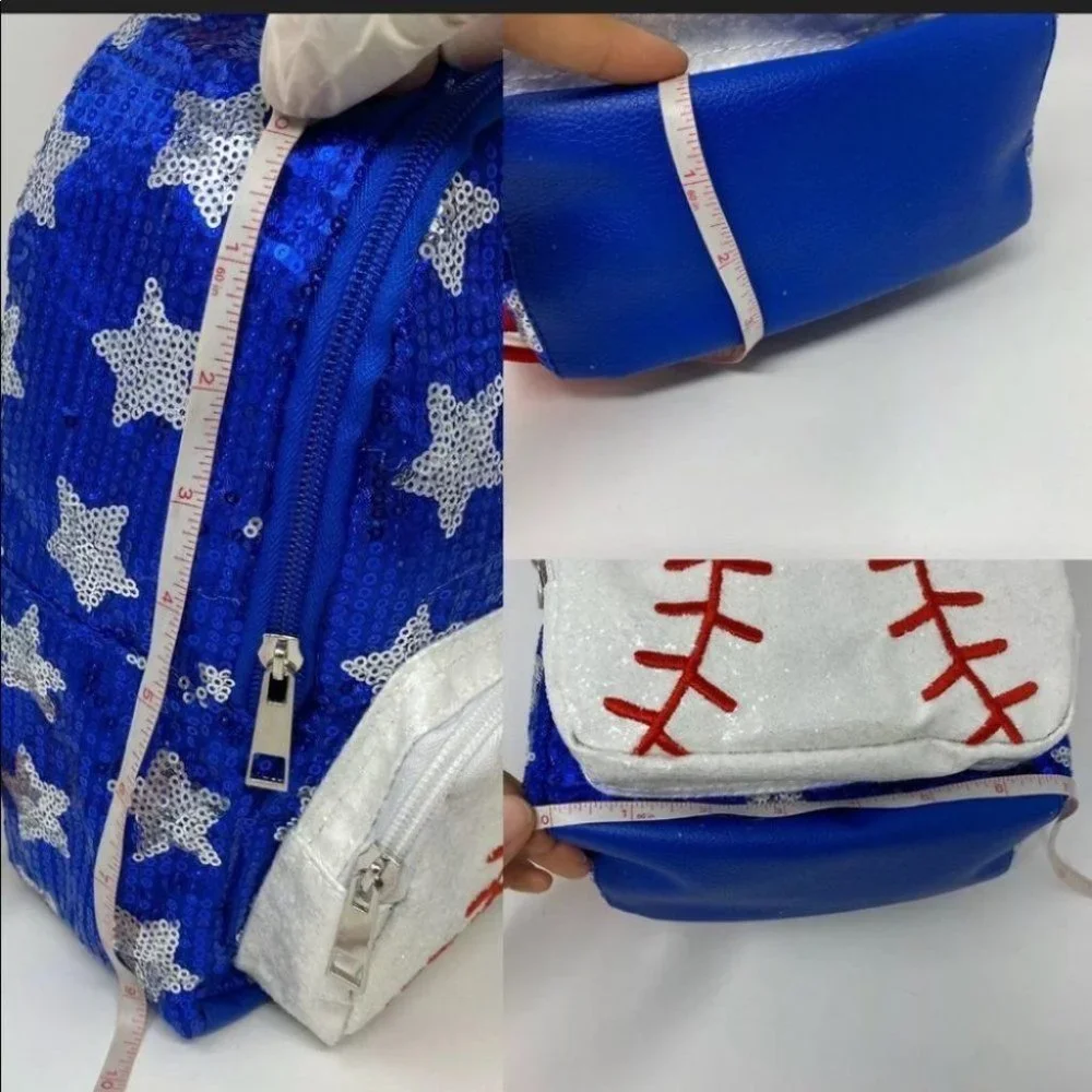 Jojo Siwa Backpack Blue Mini‎ Sequin Baseball USA Flag American Stars Stripes
